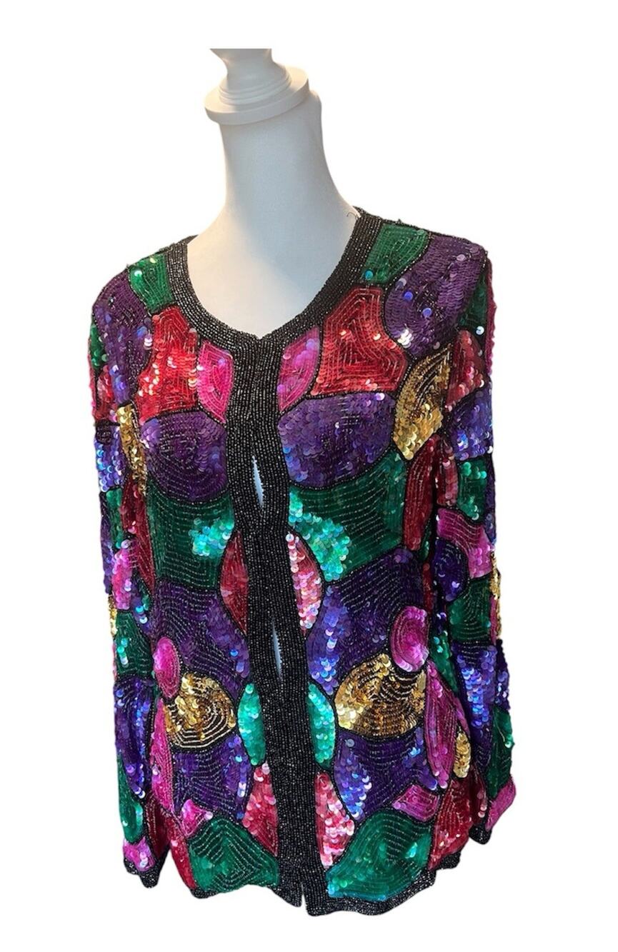 Vintage Jean For Joseph Le Bon Beaded Sequin Silk Jacket
